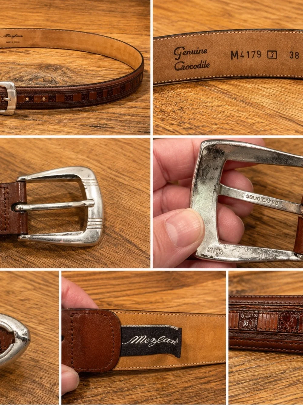 Mezlan Genuine Crocodile Belt | Made in Spain | Size 38 | Solid Brass Buckle